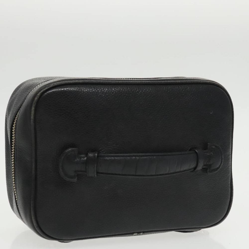 CHANEL Vanity COCO Mark Cosmetic Pouch Caviar Skin Black Gold CC Auth 102073 - Picture 6 of 16